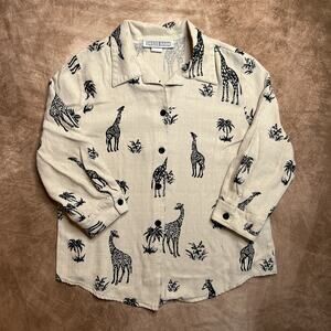 Vintage 90s Dress Barn Giraffe Animal Print Button Up Shirt Tan Women's X Safari